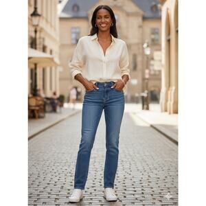 Lee Women's Jeans 14 Med Straight Leg Regular Fit Mid Rise Blue Stretch Denim